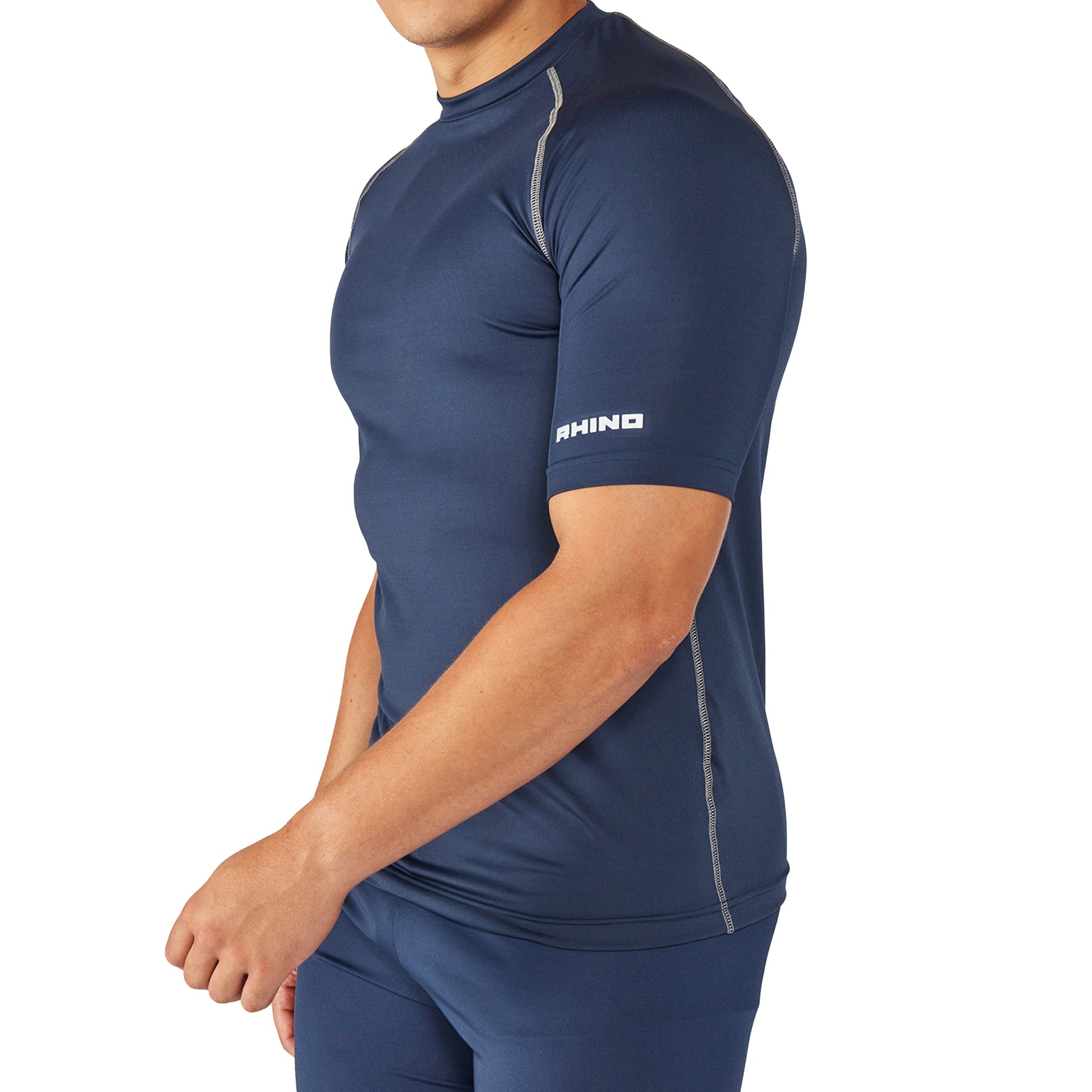 Navy - Side - Rhino Mens Sports Base Layer Short Sleeve T-Shirt