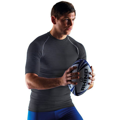 Black Heather - Back - Rhino Mens Sports Base Layer Short Sleeve T-Shirt