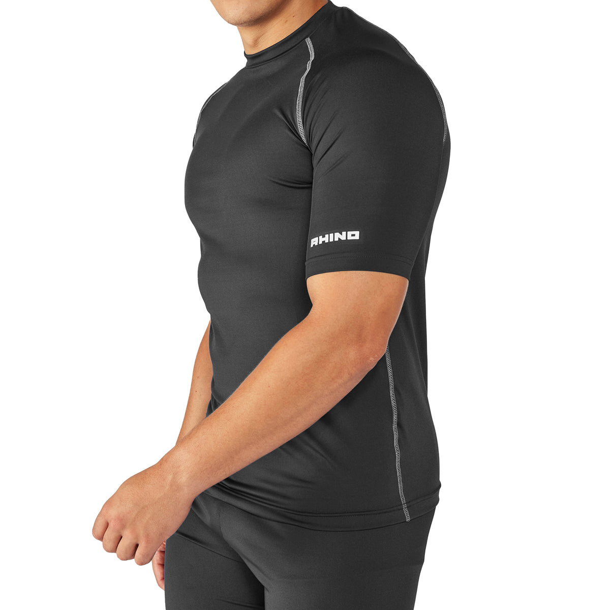 Black - Side - Rhino Mens Sports Base Layer Short Sleeve T-Shirt