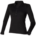 Black - Front - Skinni Fit Ladies-Womens Long Sleeve Stretch Polo Shirt