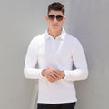 White - Back - Skinni Fit Mens Long Sleeve Stretch Polo Shirt