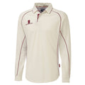 Cream-Maroon - Front - Surridge Mens-Youth Premier Sports Long Sleeve Polo Shirt