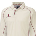 Cream-Maroon - Side - Surridge Mens-Youth Premier Sports Long Sleeve Polo Shirt