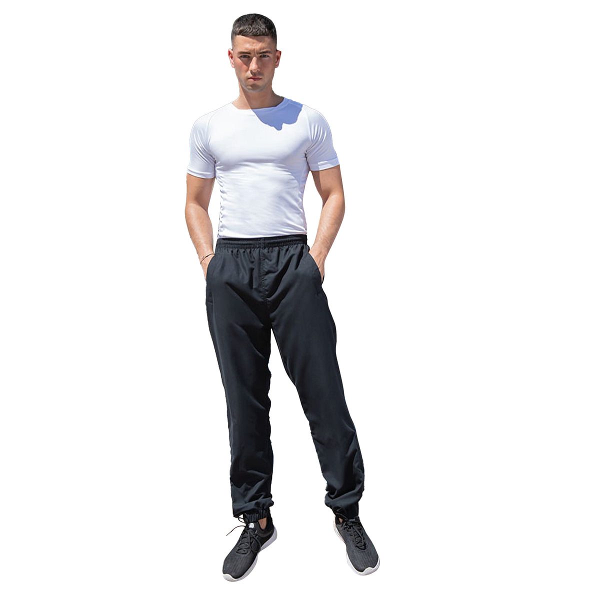 Black - Back - Tombo Teamsport Mens Sports Lined Tracksuit Bottoms - Jog Pants