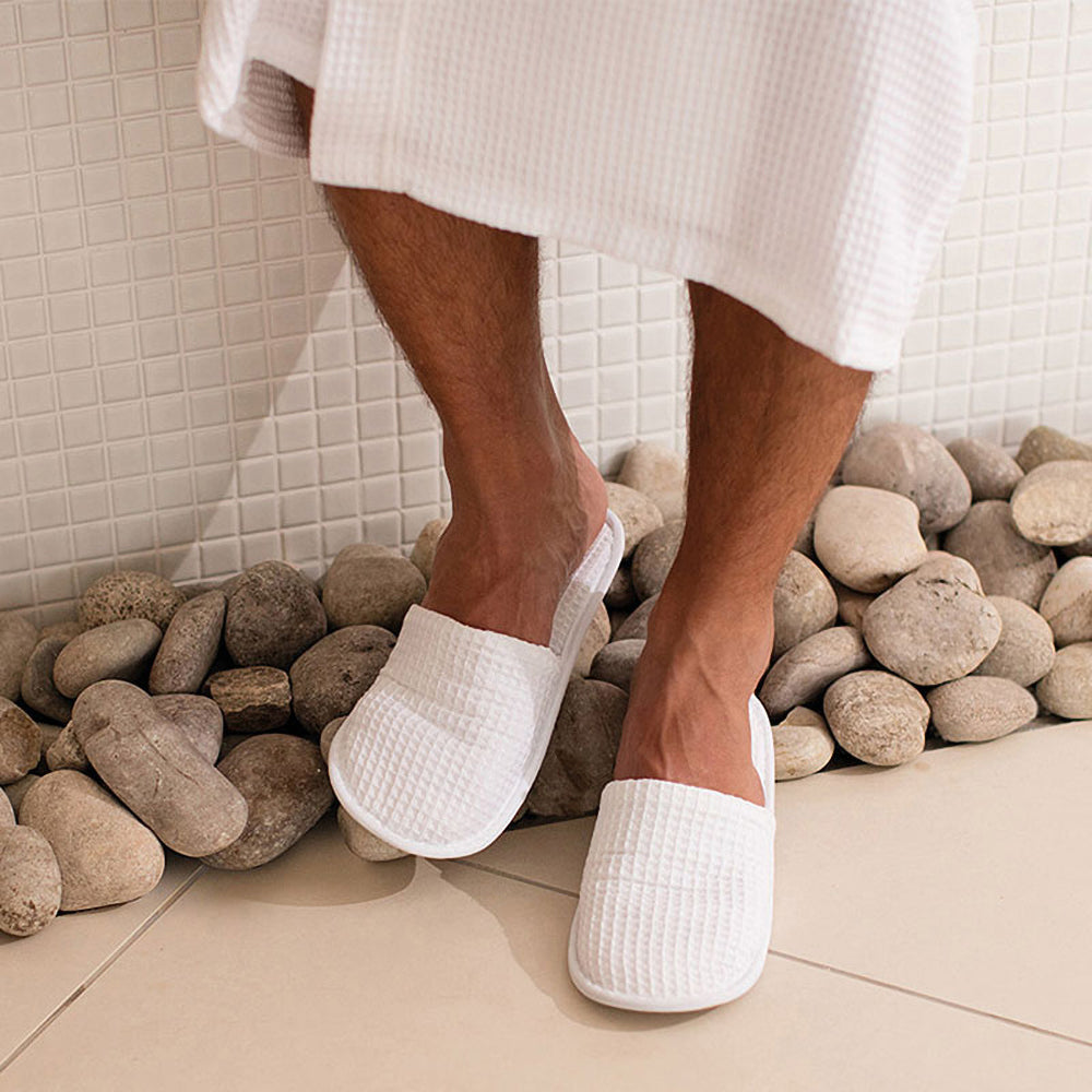 White - Side - Towel City Unisex Waffle Mule Closed Toe Slippers