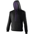 Jet Black-Purple - Front - Awdis Varsity Hooded Sweatshirt - Hoodie