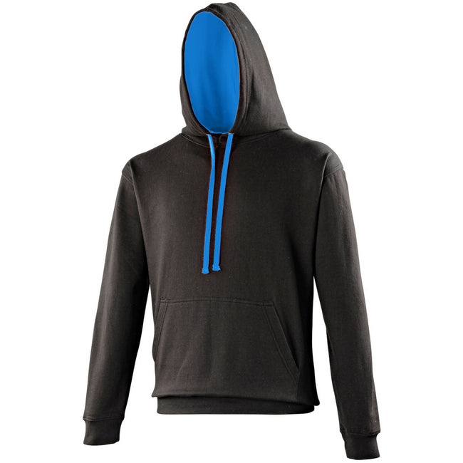 Jet Black-Sapphire Blue - Front - Awdis Varsity Hooded Sweatshirt - Hoodie