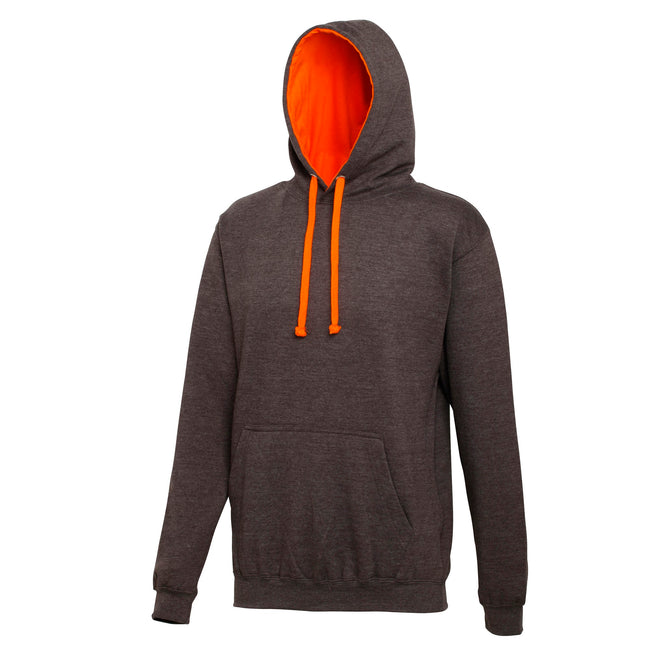 Charcoal- Orange Crush - Front - Awdis Varsity Hooded Sweatshirt - Hoodie