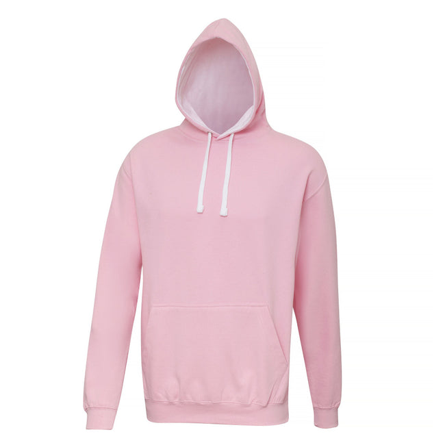 Baby Pink-Arctic White - Front - Awdis Varsity Hooded Sweatshirt - Hoodie