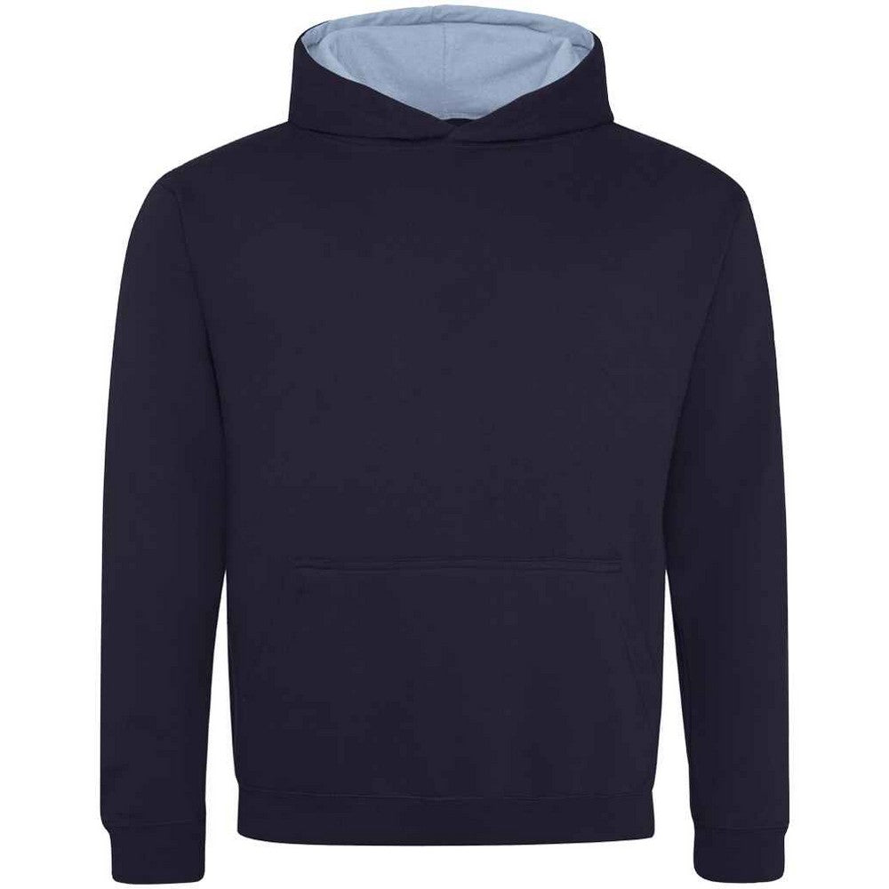 New French Navy-Sky Blue - Front - Awdis Kids Varsity Hooded Sweatshirt - Hoodie - Schoolwear