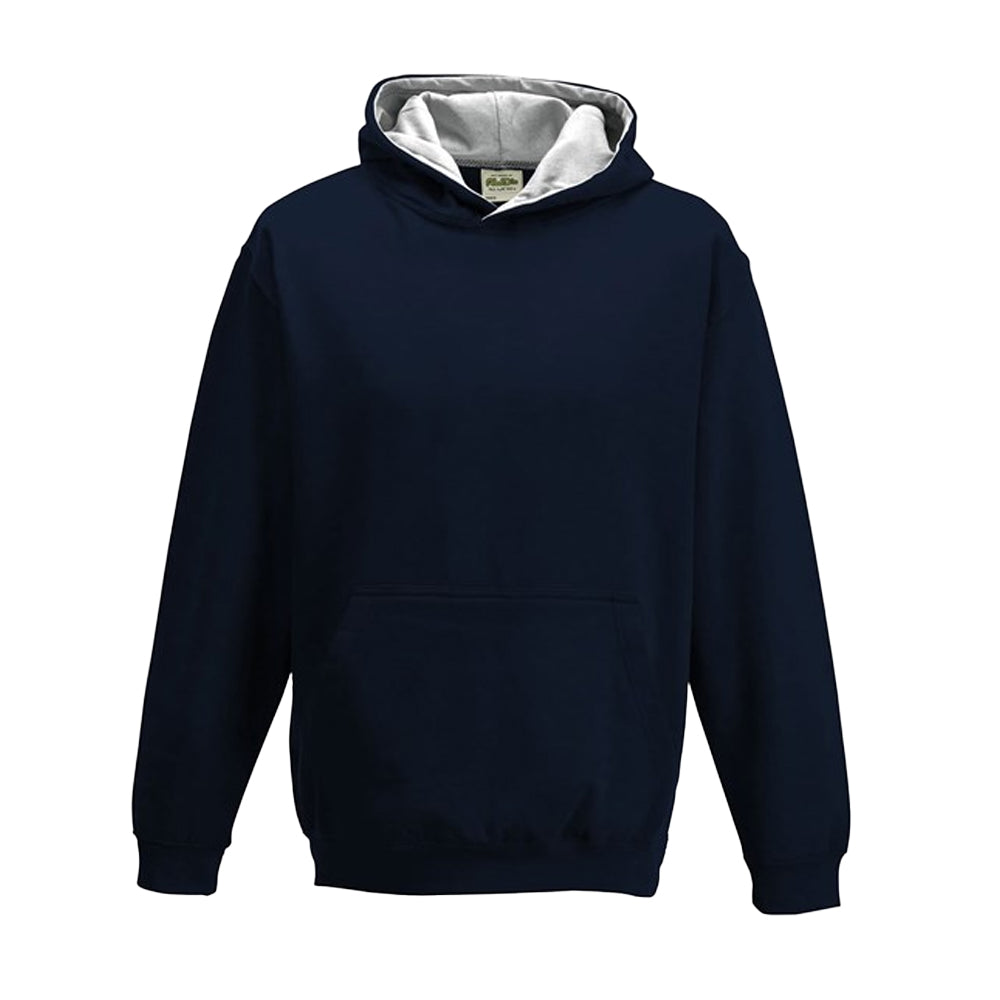 New French Navy-Heather Grey - Front - Awdis Kids Varsity Hooded Sweatshirt - Hoodie - Schoolwear