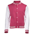 Hot Pink - White - Front - Awdis Unisex Varsity Jacket