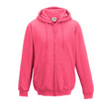 Pink - Front - Awdis Plain Mens Hooded Full Zip Hoodie - Zoodie