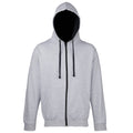 Heather Grey-French Navy - Front - Awdis Mens Varsity Hooded Sweatshirt - Hoodie - Zoodie