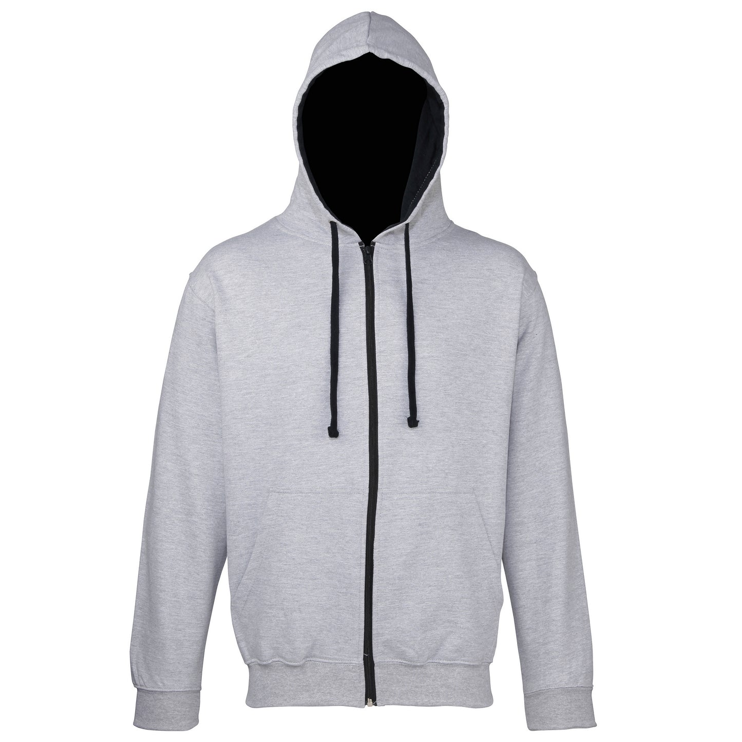 Heather Grey-French Navy - Front - Awdis Mens Varsity Hooded Sweatshirt - Hoodie - Zoodie