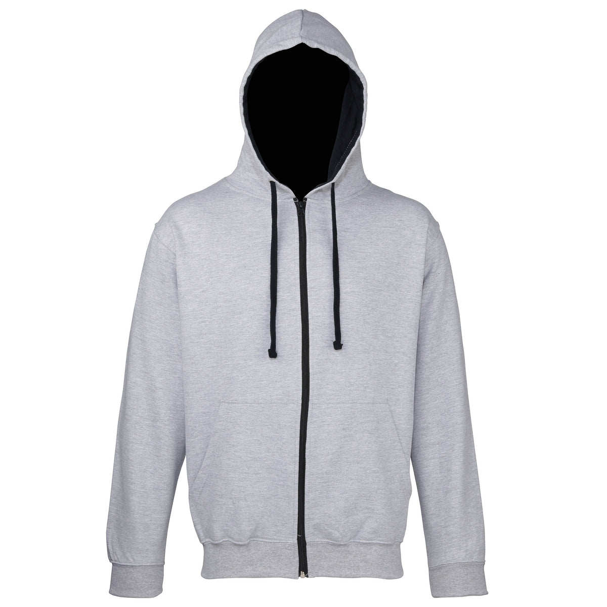 Heather Grey-French Navy - Front - Awdis Mens Varsity Hooded Sweatshirt - Hoodie - Zoodie