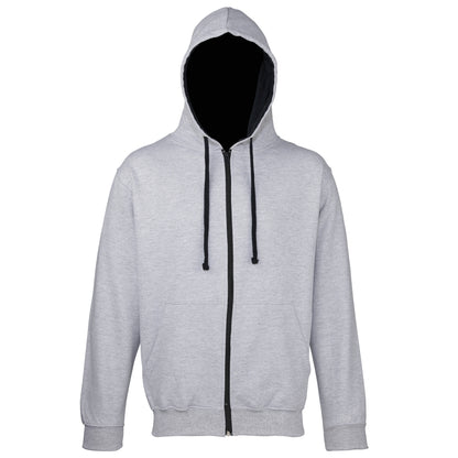 Heather Grey-French Navy - Front - Awdis Mens Varsity Hooded Sweatshirt - Hoodie - Zoodie