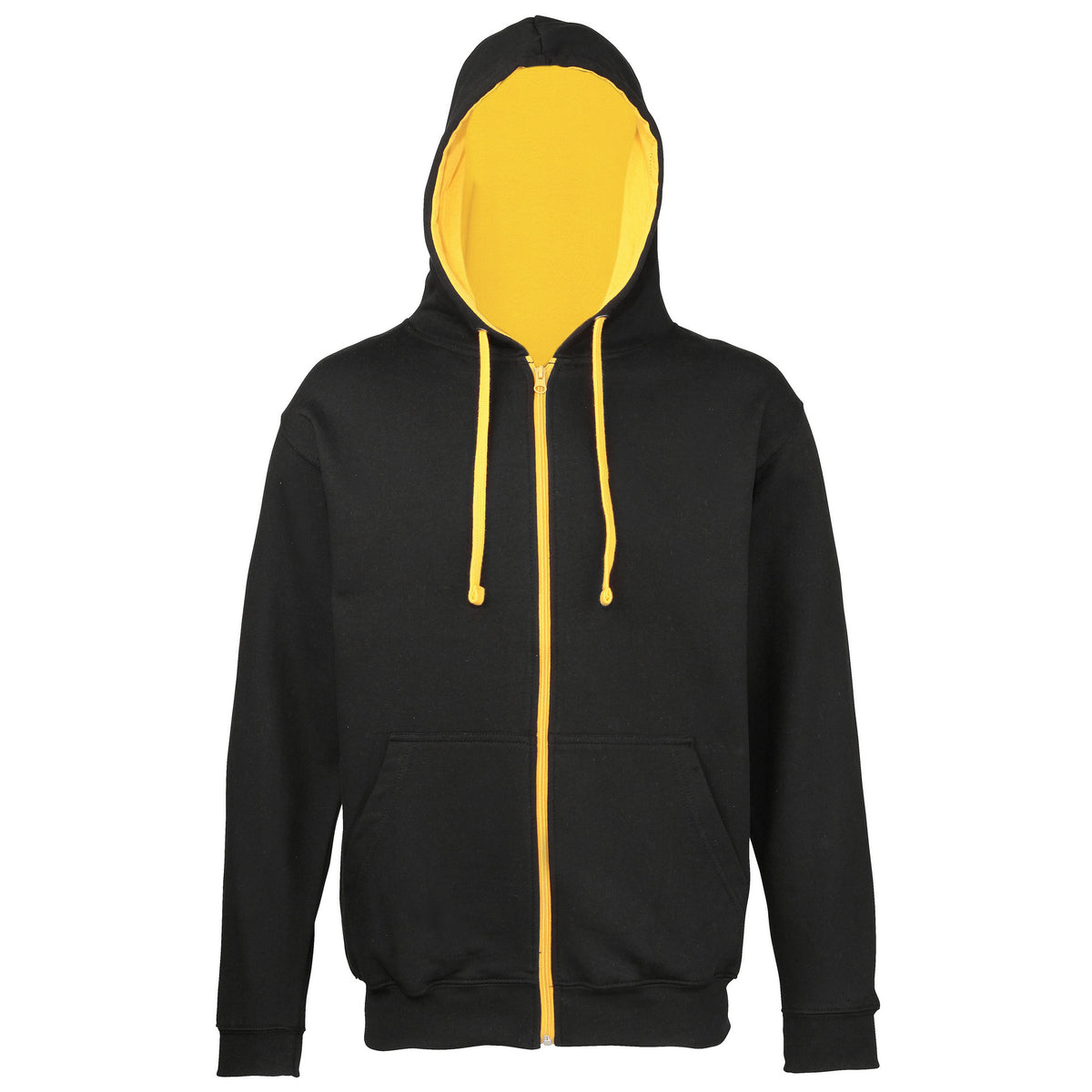Jet Black-Gold - Front - Awdis Mens Varsity Hooded Sweatshirt - Hoodie - Zoodie