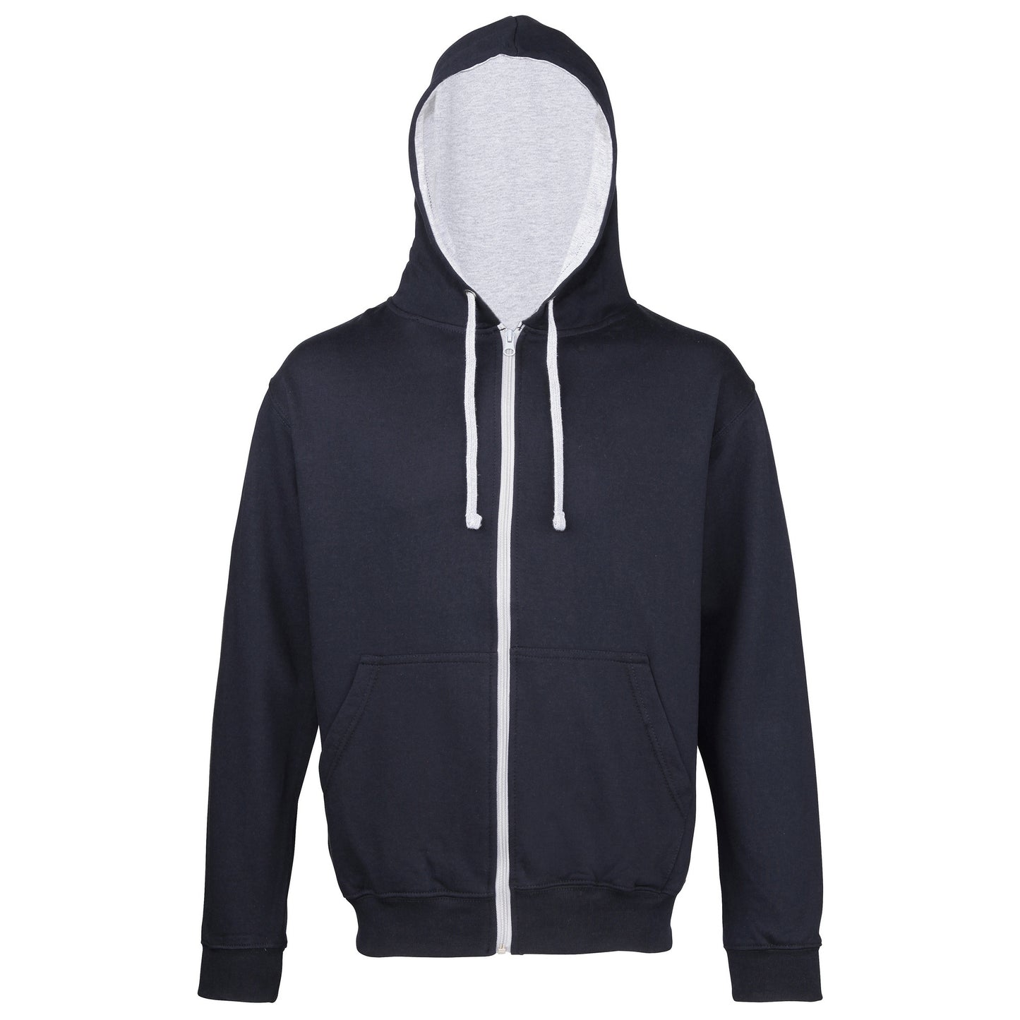 New French Navy-Heather Grey - Front - Awdis Mens Varsity Hooded Sweatshirt - Hoodie - Zoodie