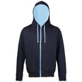 New French Navy- Sky Blue - Front - Awdis Mens Varsity Hooded Sweatshirt - Hoodie - Zoodie