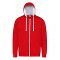Fire Red-Arctic White - Front - Awdis Mens Varsity Hooded Sweatshirt - Hoodie - Zoodie