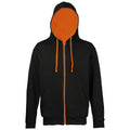 Jet Black- Orange Crush - Front - Awdis Mens Varsity Hooded Sweatshirt - Hoodie - Zoodie