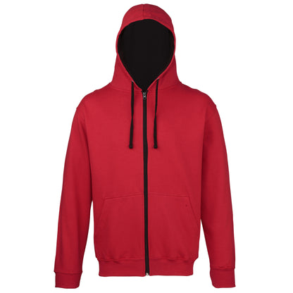 Fire Red-Jet Black - Front - Awdis Mens Varsity Hooded Sweatshirt - Hoodie - Zoodie