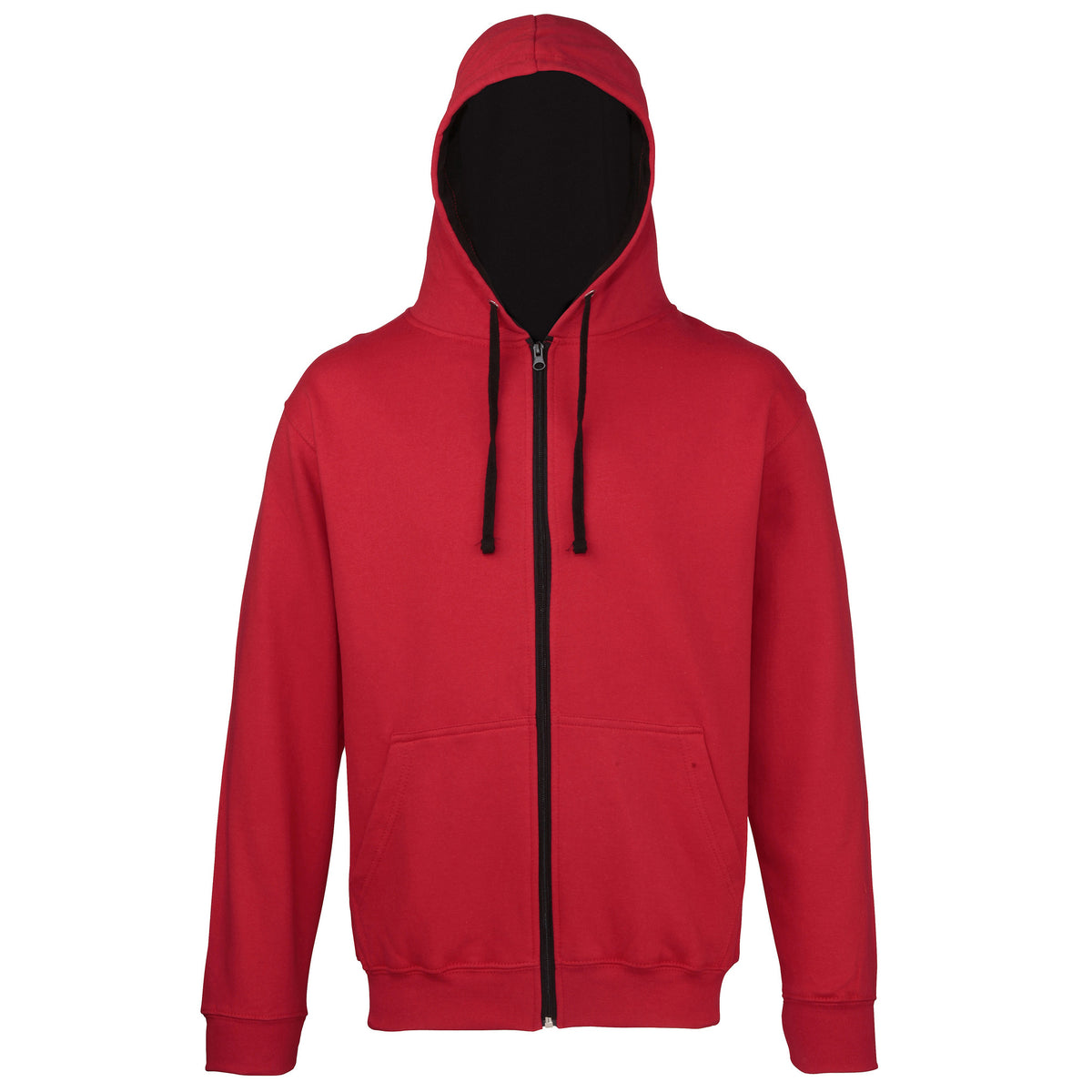Fire Red-Jet Black - Front - Awdis Mens Varsity Hooded Sweatshirt - Hoodie - Zoodie