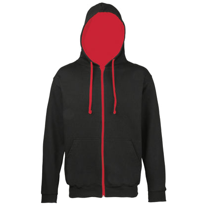 Jet Black-Fire Red - Front - Awdis Mens Varsity Hooded Sweatshirt - Hoodie - Zoodie