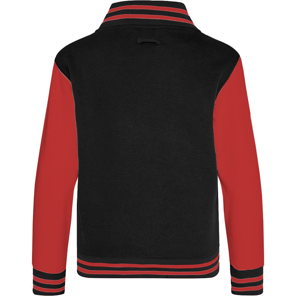 Jet Black- Fire Red - Back - Awdis Kids Unisex Varsity Jacket - Schoolwear