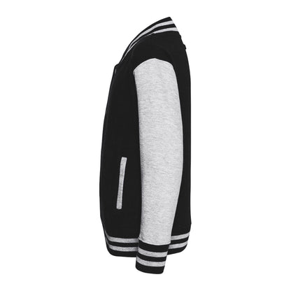 Jet Black - Heather Grey - Side - Awdis Kids Unisex Varsity Jacket - Schoolwear