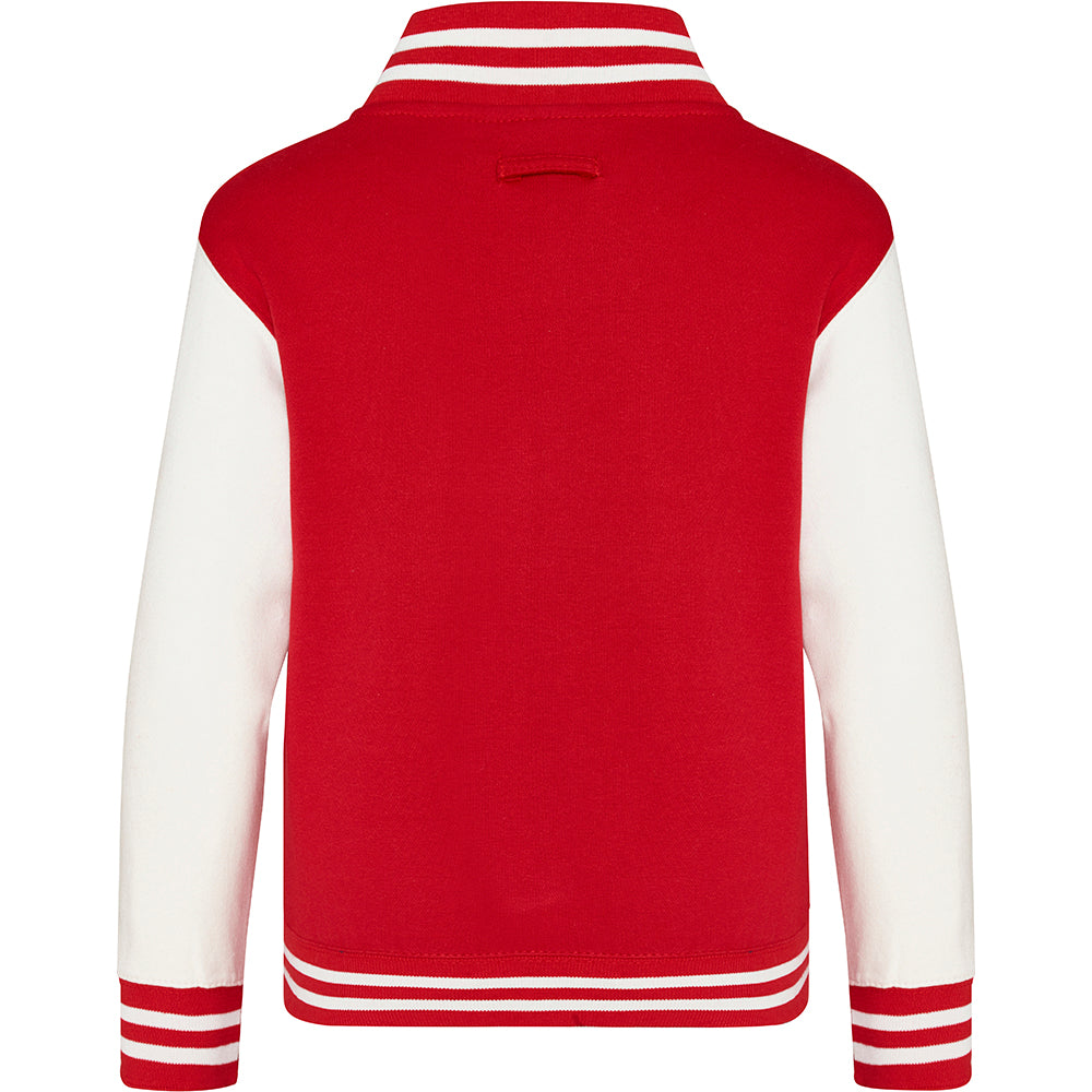 Fire Red-White - Back - Awdis Kids Unisex Varsity Jacket - Schoolwear