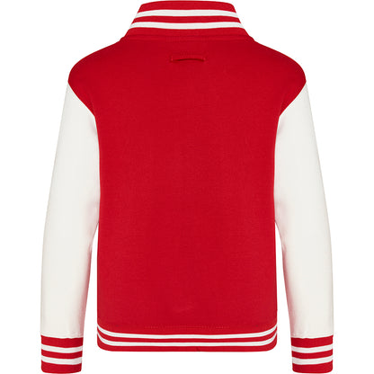 Fire Red-White - Back - Awdis Kids Unisex Varsity Jacket - Schoolwear