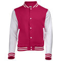 Hot Pink-White - Front - Awdis Kids Unisex Varsity Jacket - Schoolwear