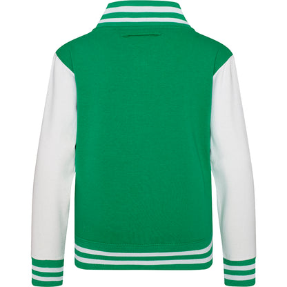 Kelly Green-White - Back - Awdis Kids Unisex Varsity Jacket - Schoolwear