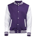 Purple-White - Front - Awdis Kids Unisex Varsity Jacket - Schoolwear