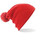 Bright Red - Off White - Back - Beechfield Junior Snowstar Duo Winter Beanie Hat - Schoolwear
