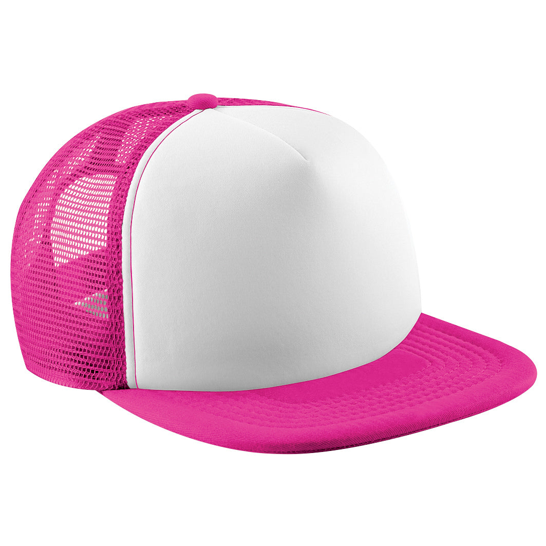Fuchsia-White - Front - Beechfield Junior Vintage Snapback Mesh Trucker Cap - Headwear