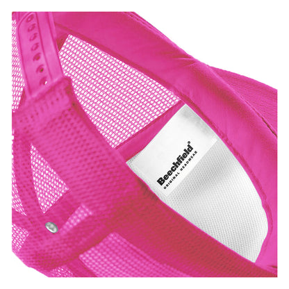 Fuchsia-White - Side - Beechfield Junior Vintage Snapback Mesh Trucker Cap - Headwear
