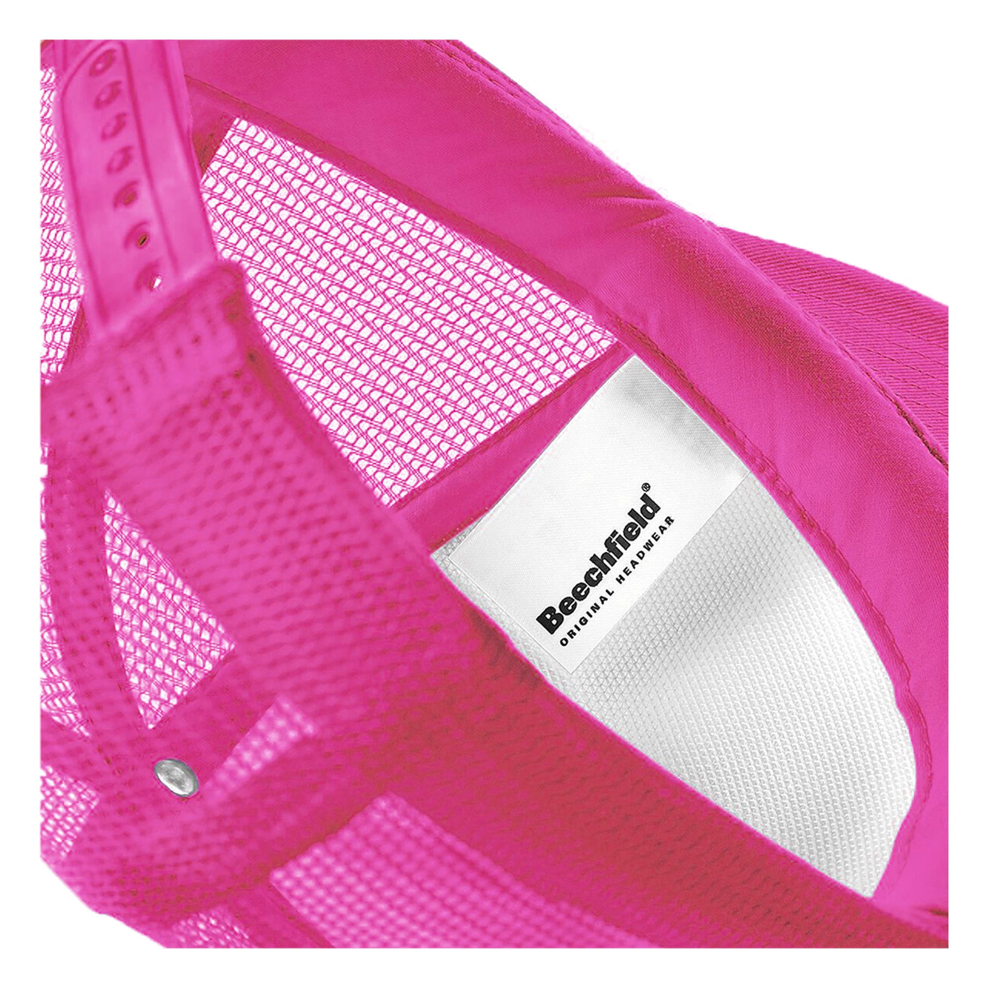 Fuchsia-White - Side - Beechfield Junior Vintage Snapback Mesh Trucker Cap - Headwear