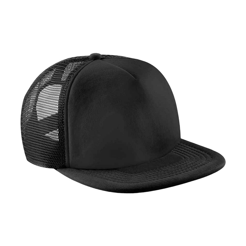 Black-Black - Front - Beechfield Junior Vintage Snapback Mesh Trucker Cap - Headwear