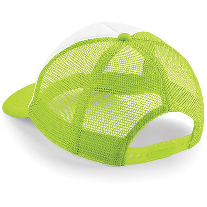 Lime Green-White - Back - Beechfield Junior Vintage Snapback Mesh Trucker Cap - Headwear