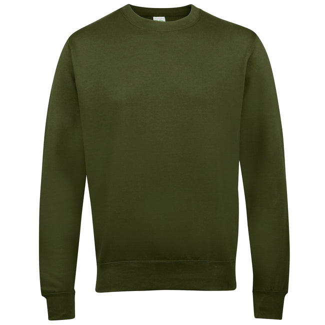 Olive Green - Front - AWDis Just Hoods AWDis Unisex Crew Neck Plain Sweatshirt (280 GSM)