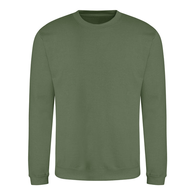 Earthy Green - Front - AWDis Just Hoods AWDis Unisex Crew Neck Plain Sweatshirt (280 GSM)