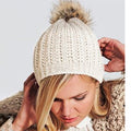 Off White - Back - Beechfield Ladies-Womens Faux Fur Pom Pom Winter Beanie