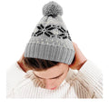 Light Grey-Black-Off White - Back - Beechfield Unisex Fair Isle Snowstar Winter Beanie Hat