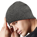 Antique Grey - Side - Beechfield Plain Basic Knitted Winter Beanie Hat