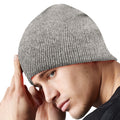 Heather Grey - Side - Beechfield Plain Basic Knitted Winter Beanie Hat