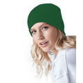 Bottle Green - Side - Beechfield Plain Basic Knitted Winter Beanie Hat