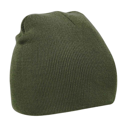 Olive Green - Front - Beechfield Plain Basic Knitted Winter Beanie Hat